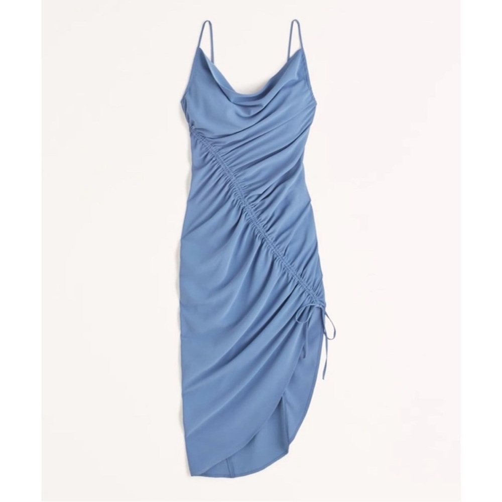 Abercrombie Asymmetrical Cinched Midi Dress BLUE XXS petite BRAND NEW